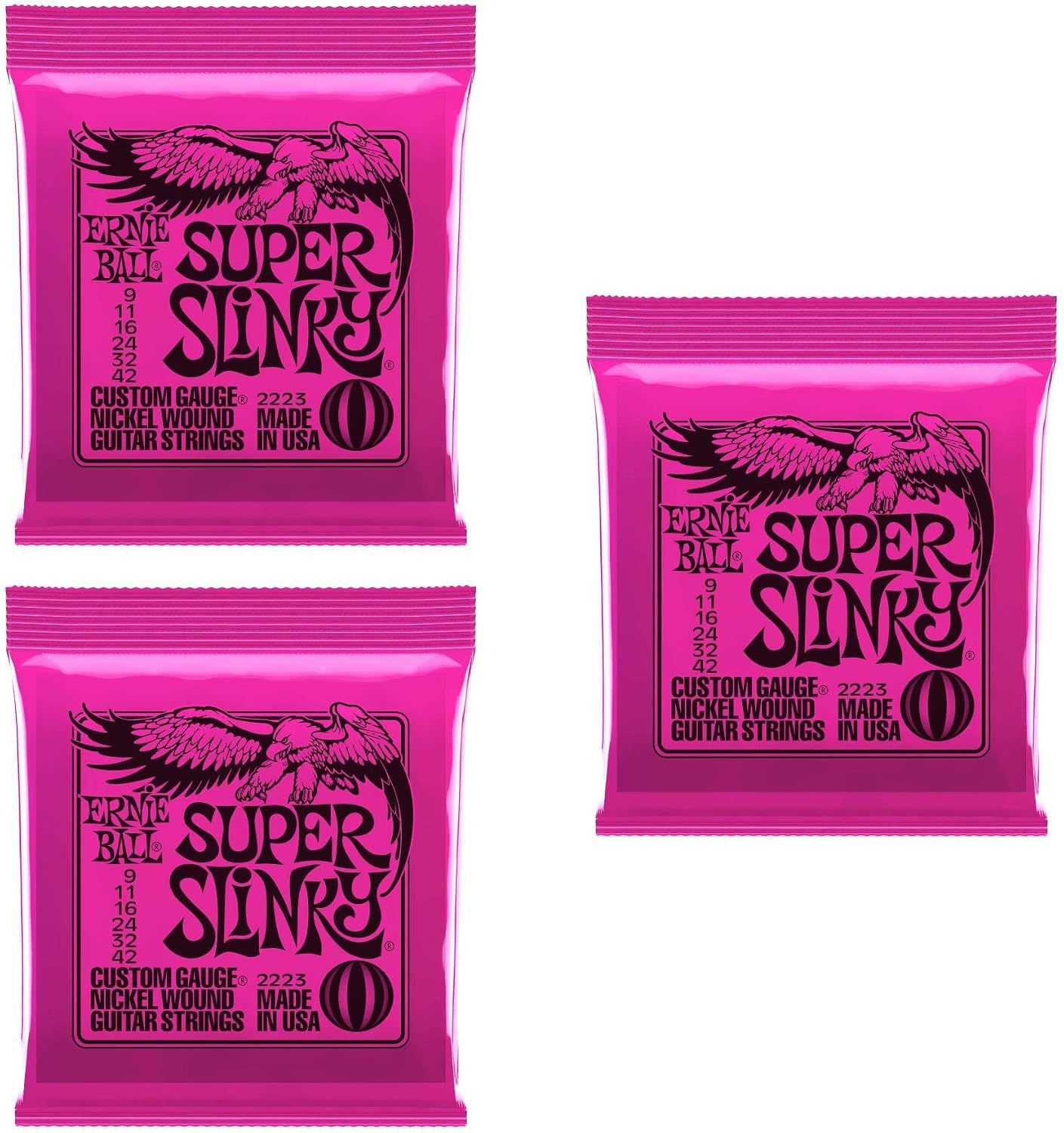 Shows three identical string packs together so shoppers see the bundle quantity they receive.
