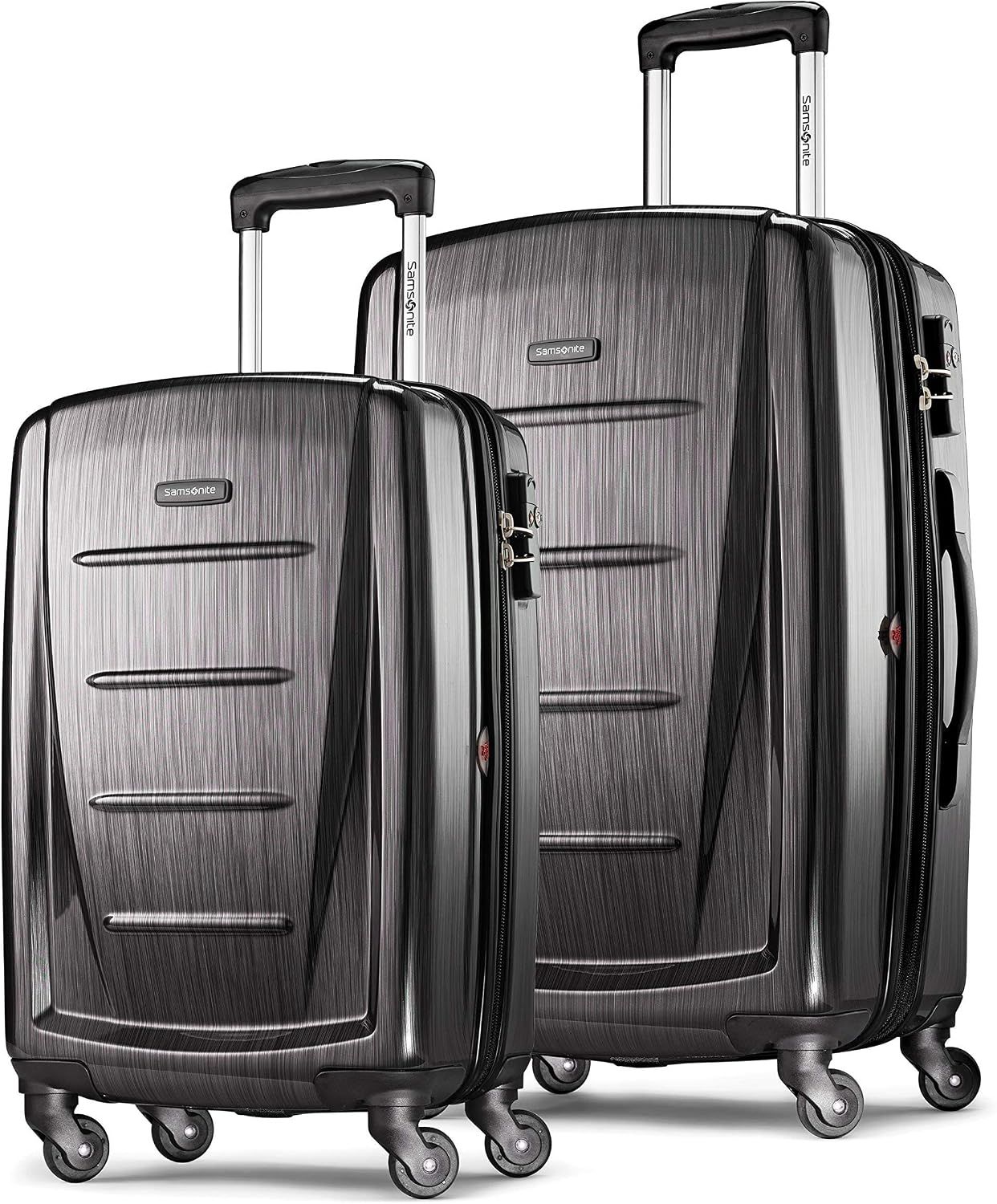 Shows the full two-piece hardside set with spinner wheels so the buyer sees exactly what ships in the box.