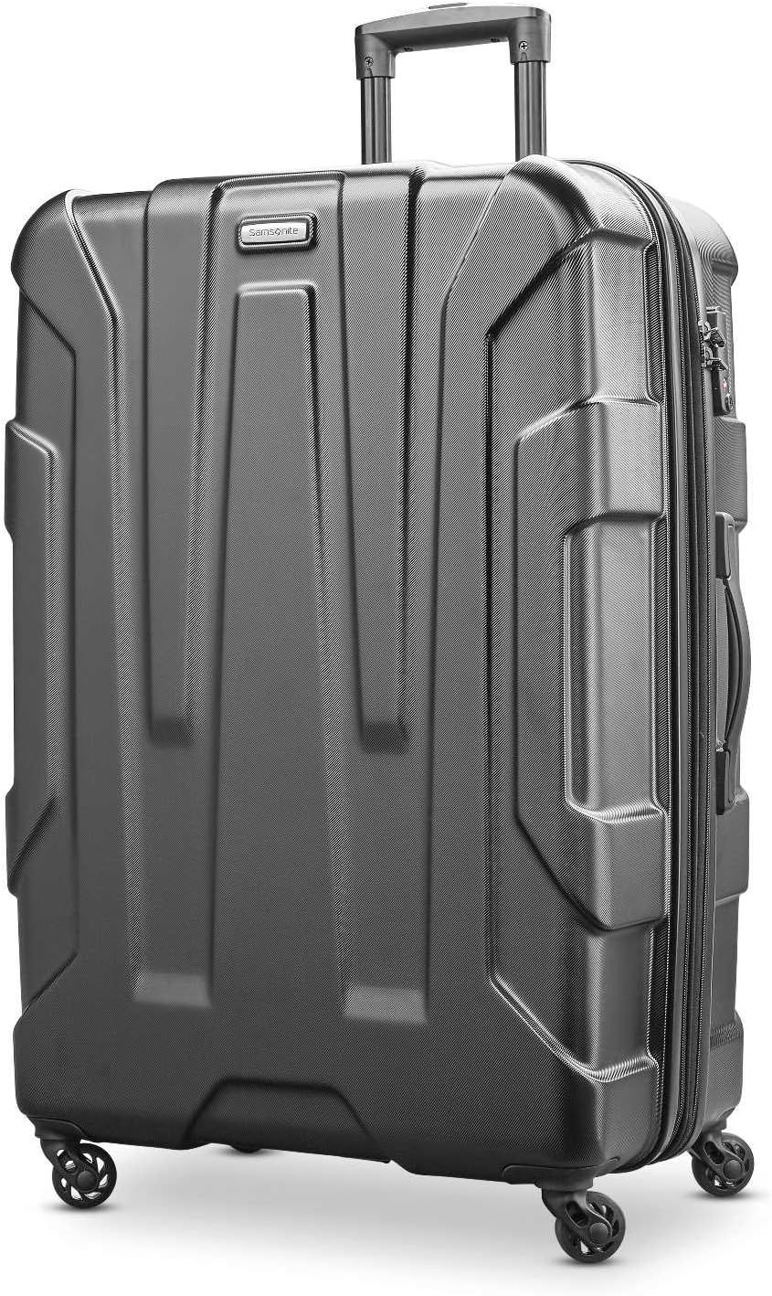 Shows the expandable hardside case on a clean background so the buyer can confirm its shape and wheel design.