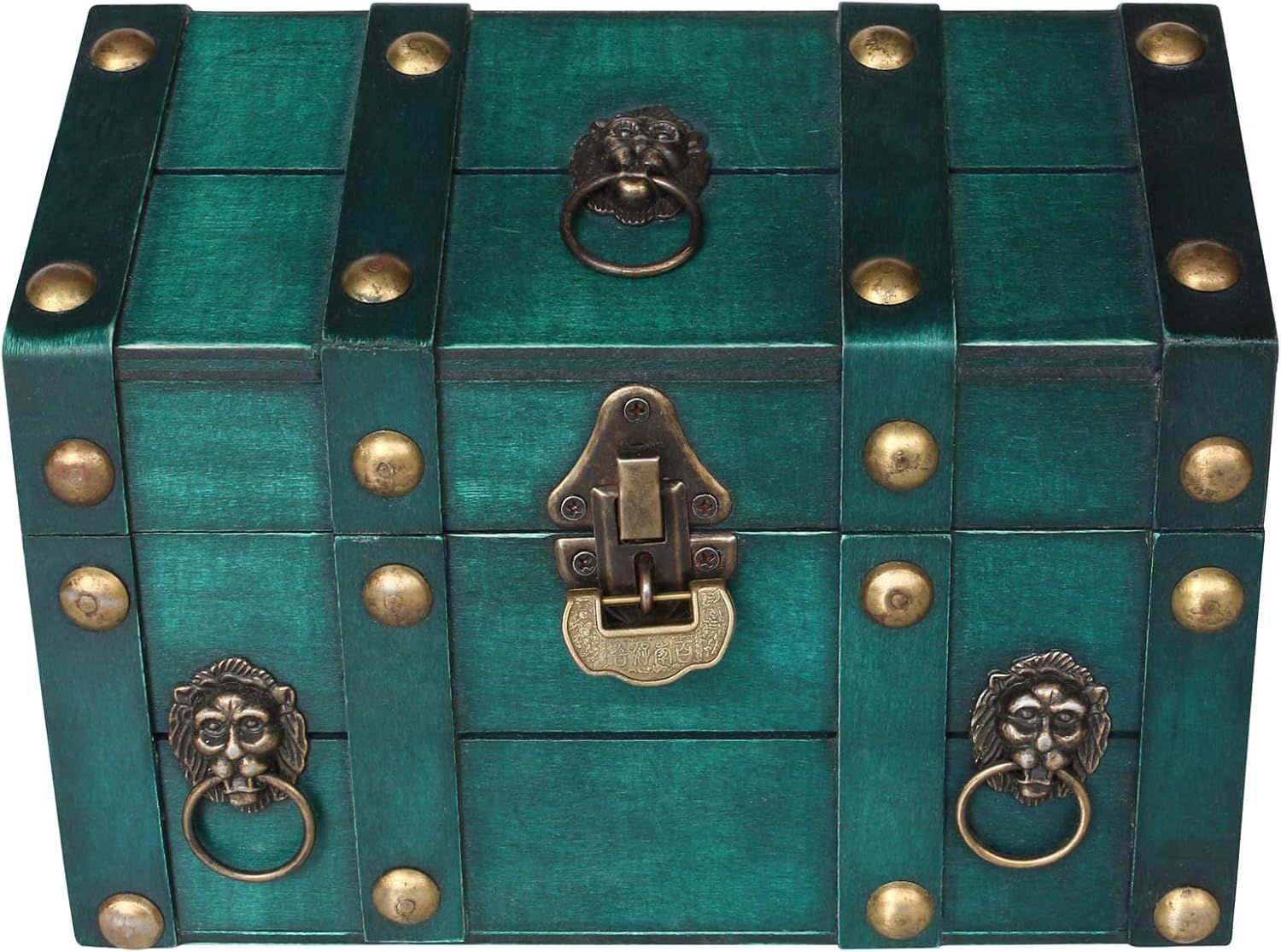 Shows the core treasure chest clearly on a plain background so shoppers can see its materials, hardware, and vintage pirate-style design. The subtle grounding shadow and background treatment give…