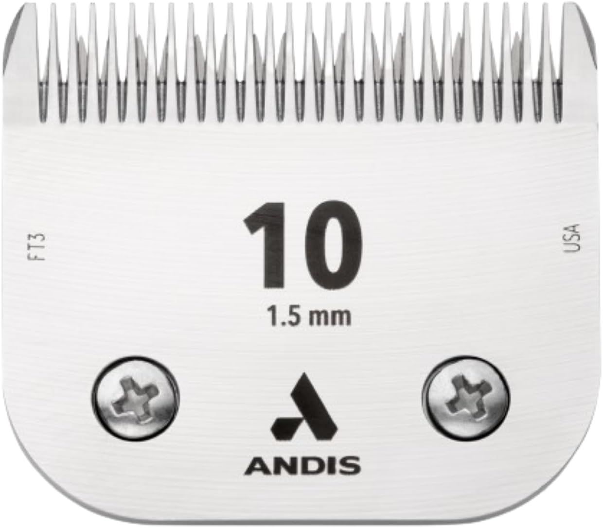 Shows the core clipper blade up close so shoppers can confirm the size 10 model and 1.5 mm cutting length before buying.