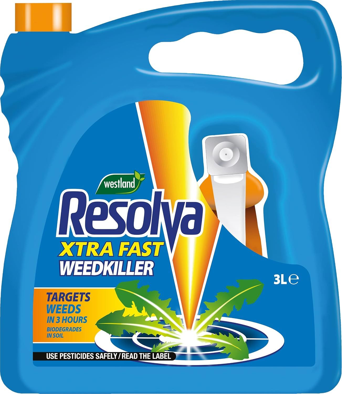 Shows the core 3L weedkiller container clearly so the shopper knows exactly what is being sold. Uses a colored graphic treatment and ground ripple to give the product visual presence and show it…