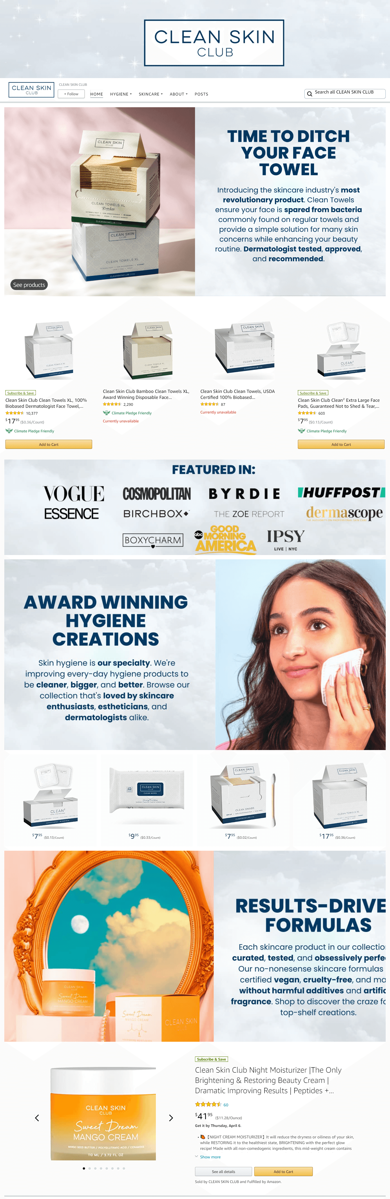 Brand Store for Amazon.com  CLEAN SKIN CLUB