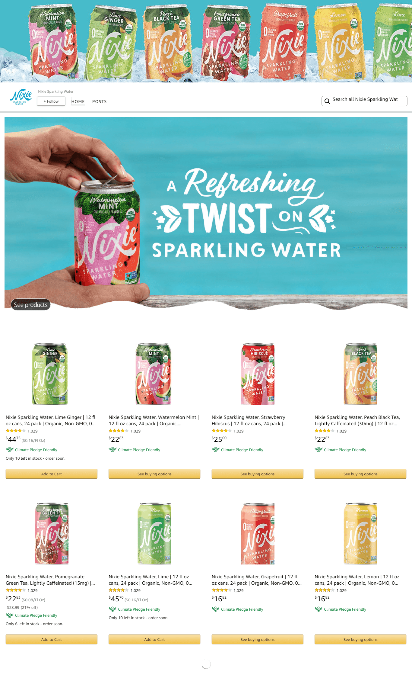 Brand Store for Amazon.com  Nixie Sparkling Water
