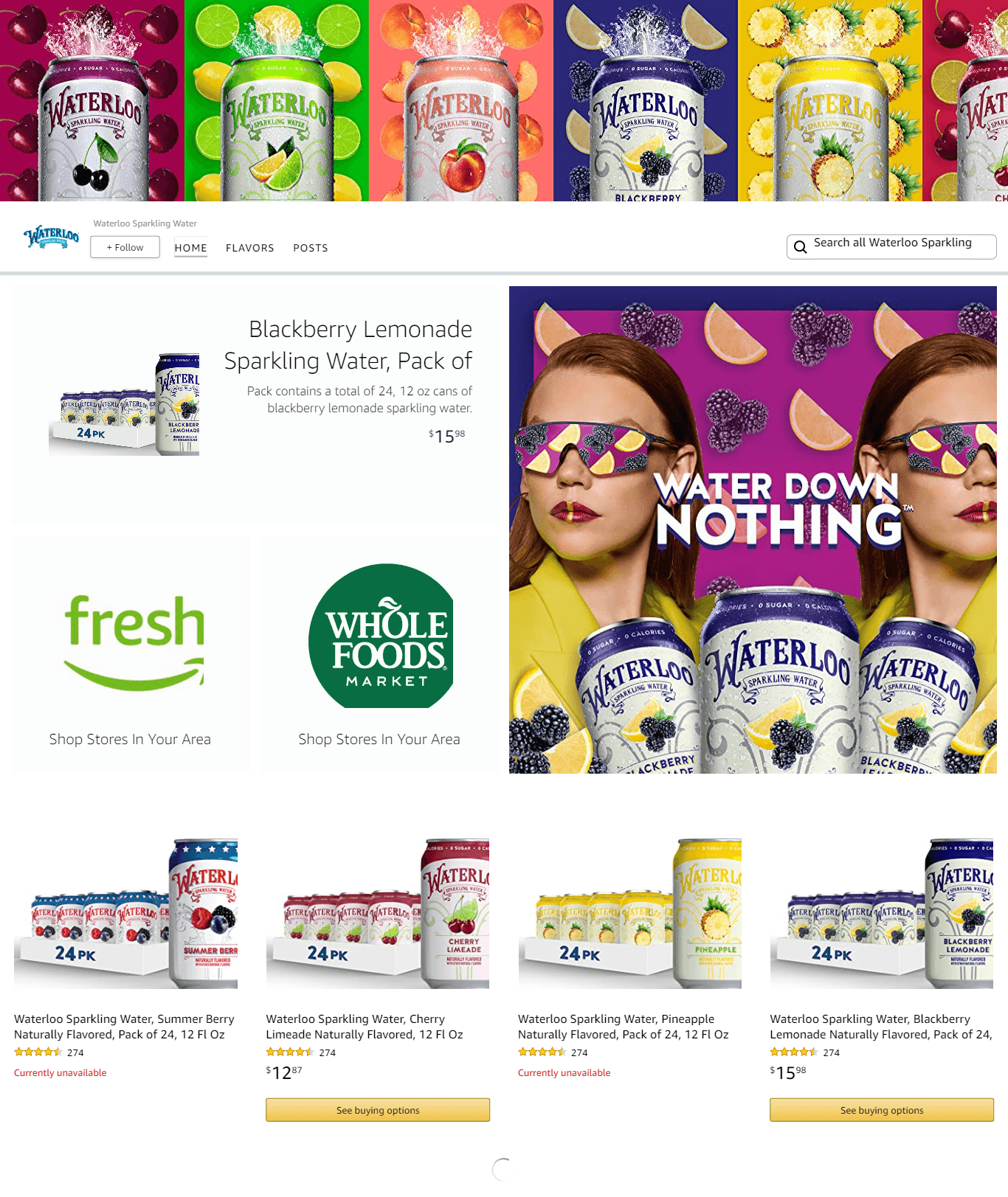 Brand Store for Amazon.com  Waterloo Sparkling Water