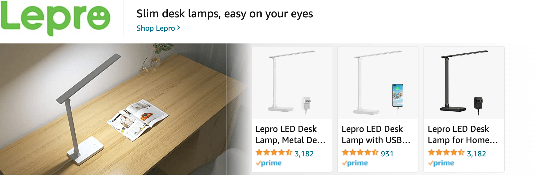Sponsored Brands Ads for Amazon.com   desk lamp