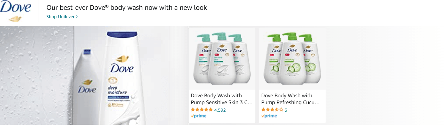 Sponsored Brands Ads for Amazon.com   dove body wash