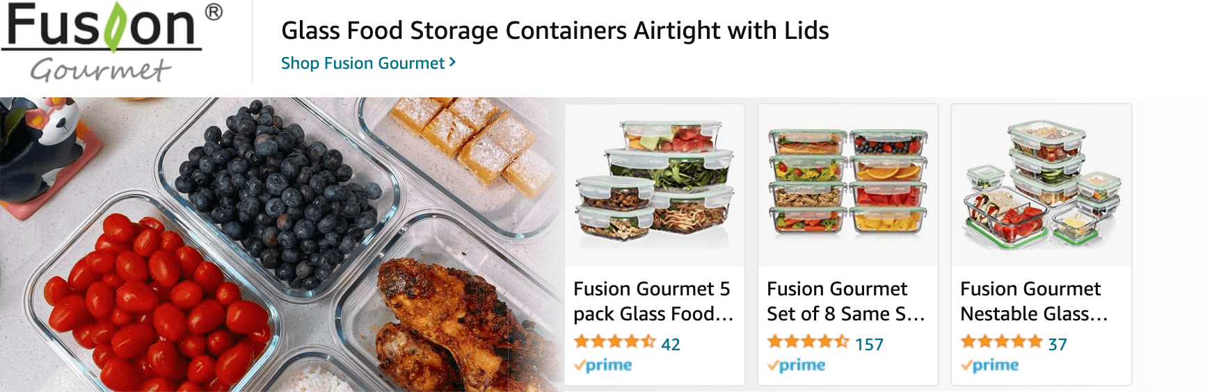 Sponsored Brands Ads for Amazon.com   glass food storage containers