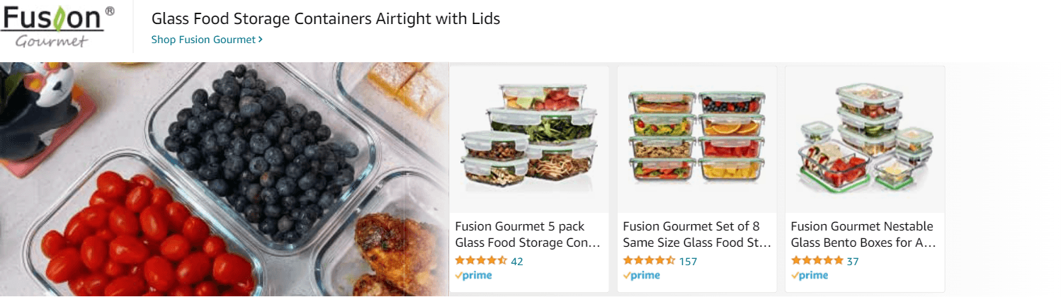 Sponsored Brands Ads for Amazon.com   glass food storage containers