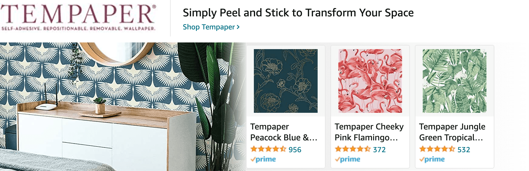 Sponsored Brands Ads for Amazon.com   peel and stick wallpaper