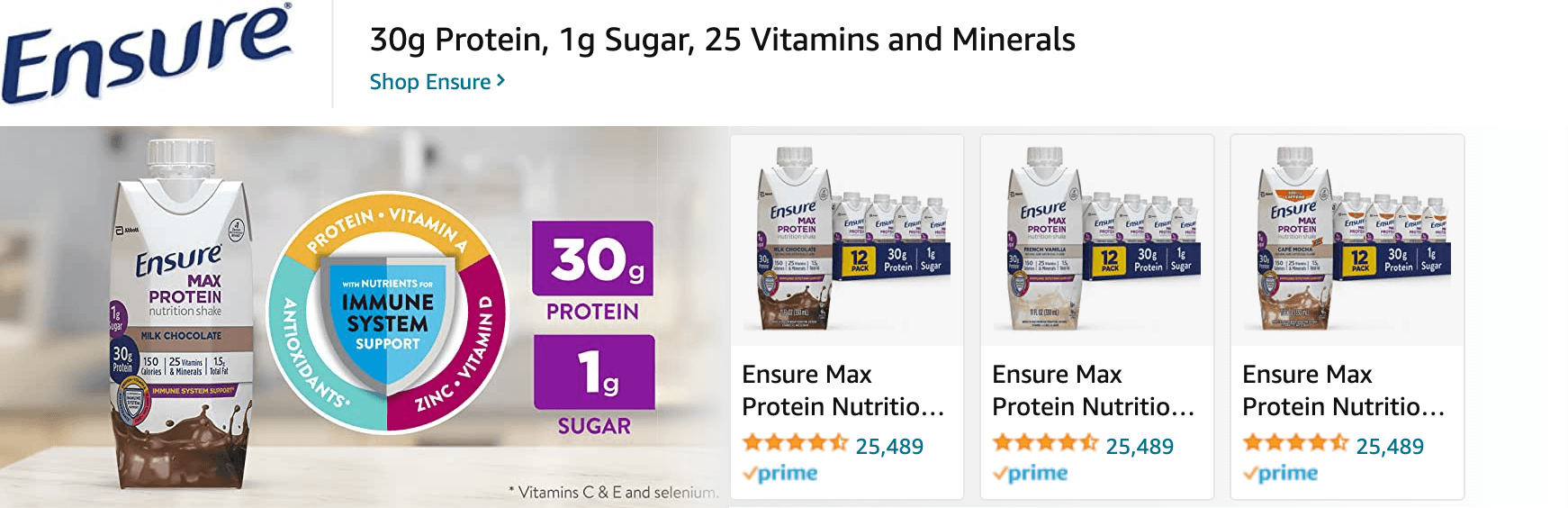 Sponsored Brands Ads for Amazon.com   premier protein shake