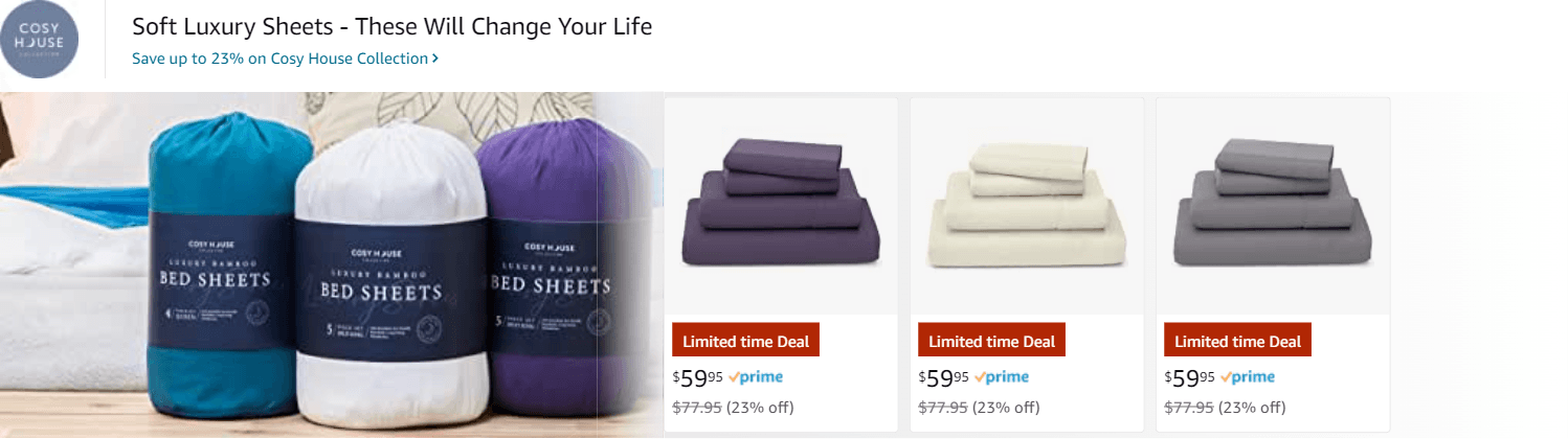 Sponsored Brands Ads for Amazon.com   queen sheet set