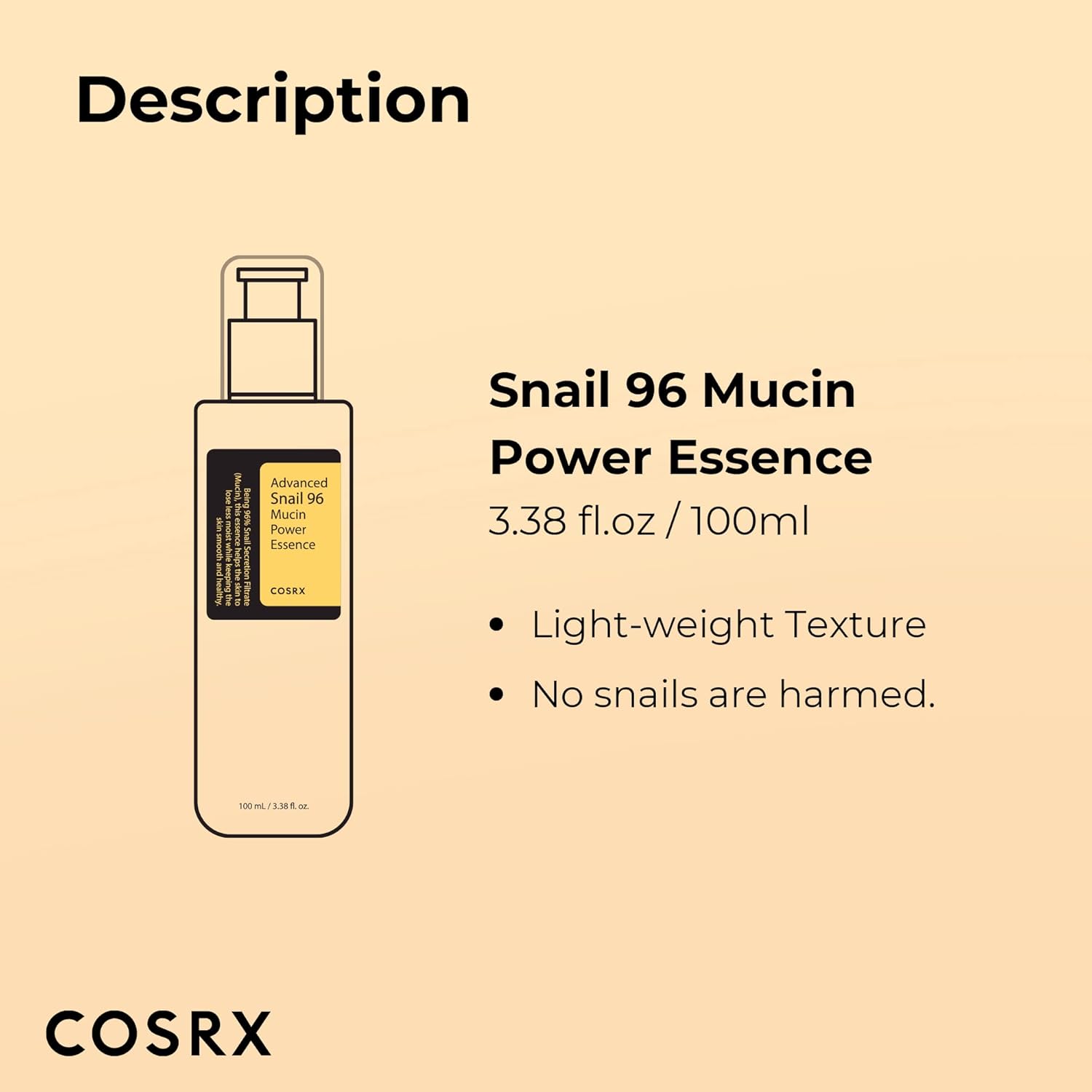 Secondary Images for Amazon.com: COSRX Snail Mucin 96% Power Repairing Essence 3.38 fl.oz 100ml