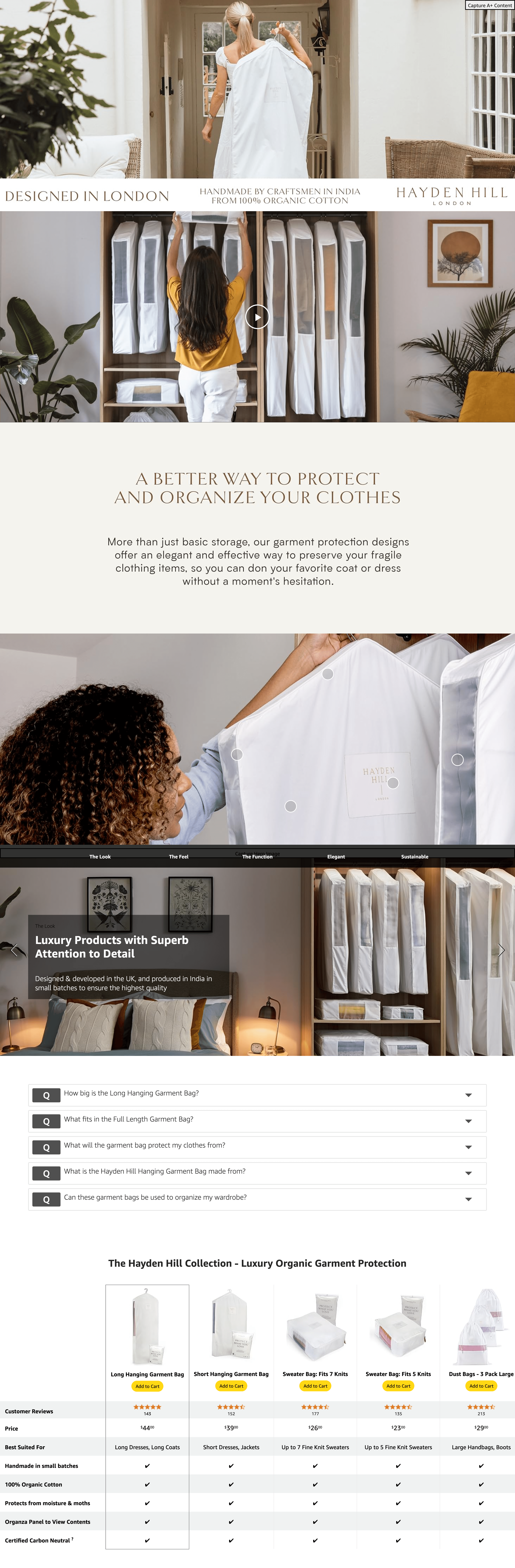 Premium A+ Content for Amazon.com: Luxury Cotton Garment Storage Bags
