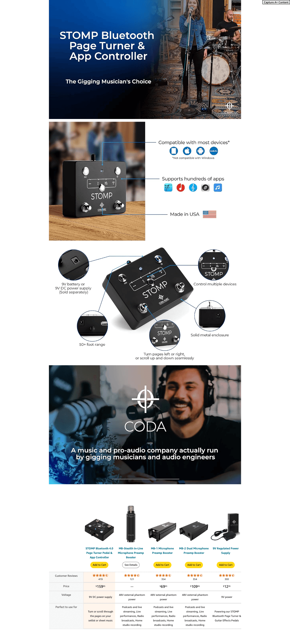 Amazon.com: STOMP Bluetooth Page Turner Pedal for Tablets: Premium A+ Content