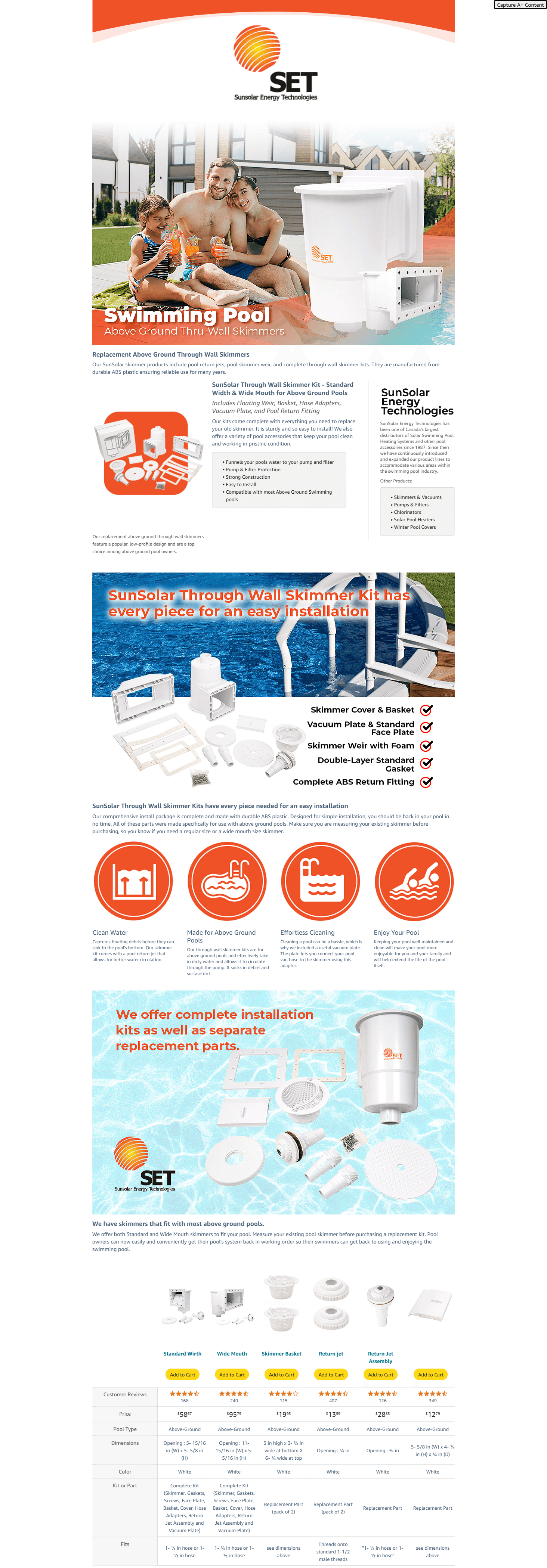 Premium A+ Content for Amazon.com : SunSolar Through Wall Skimmer Kit