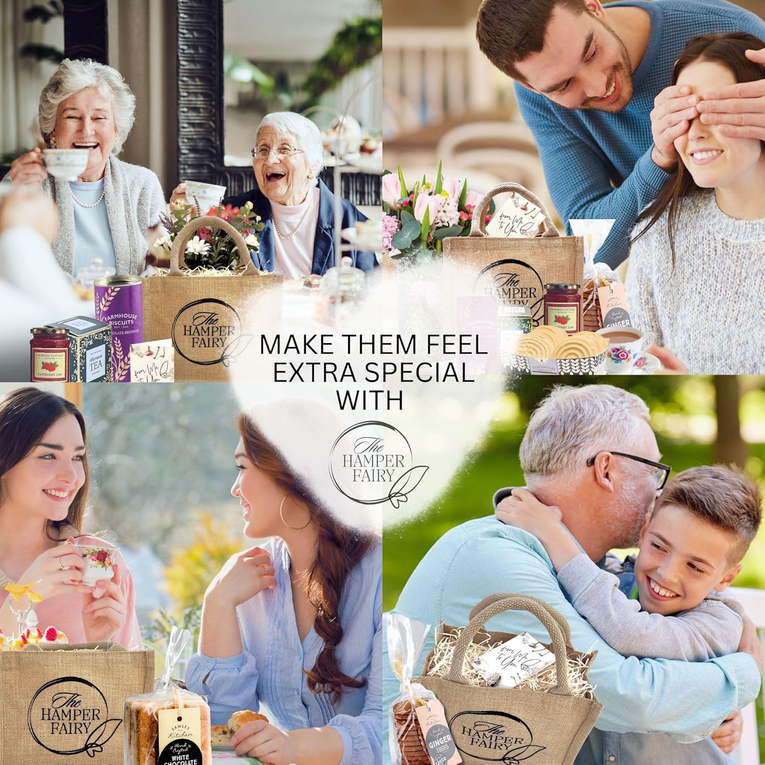 Showcases the versatility of the brand's gift baskets for various use cases like Mother's Day, birthdays, and making loved ones feel special.