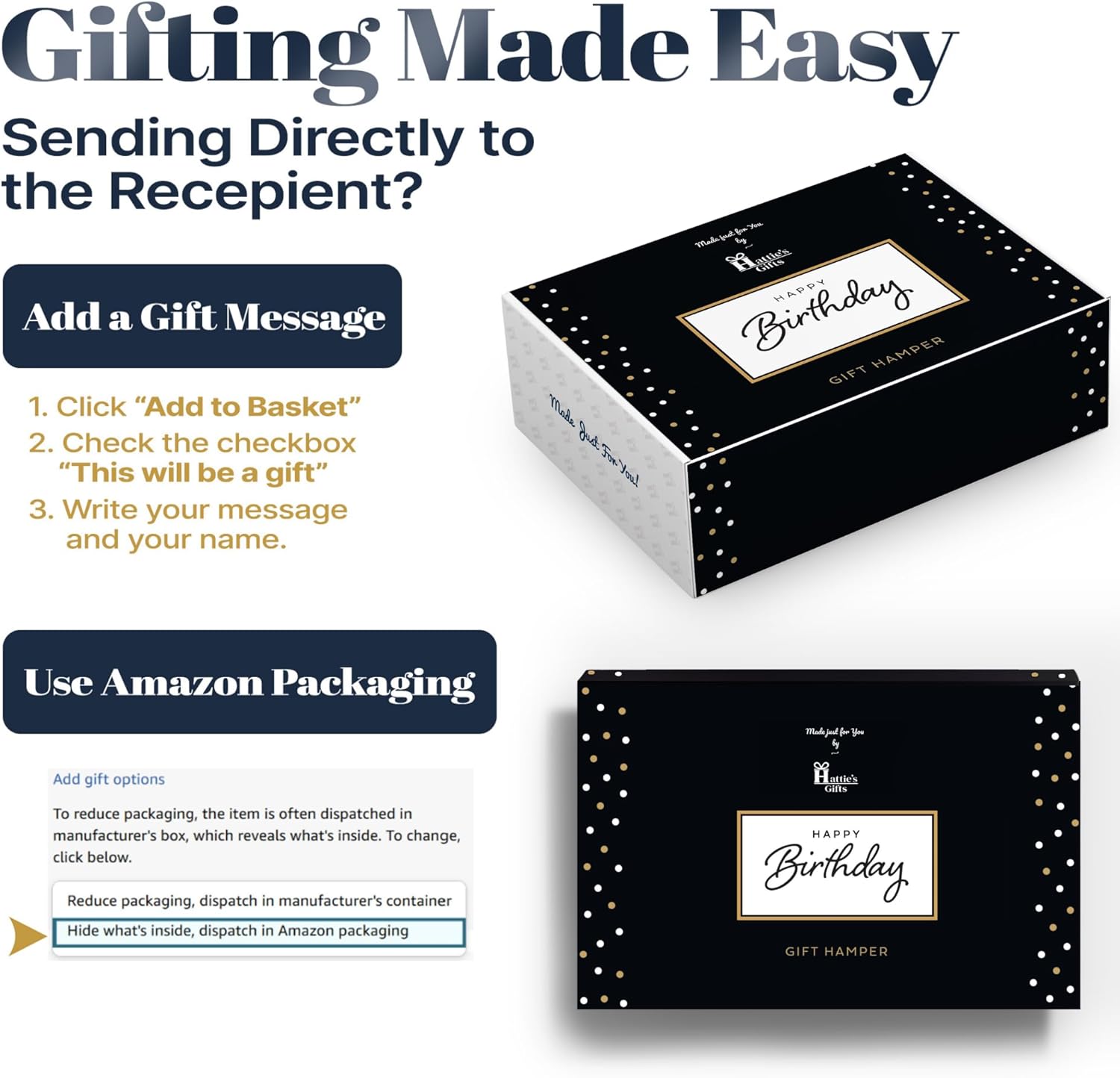 Explains the steps for adding a gift message and choosing packaging options when sending the product as a gift.