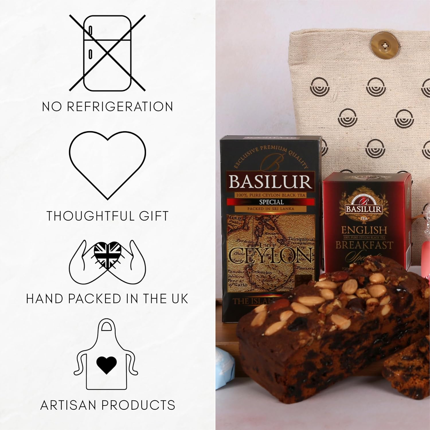 Highlights multiple selling points of the tea product, including its shelf-stability, giftability, handmade quality, and artisanal origins.
