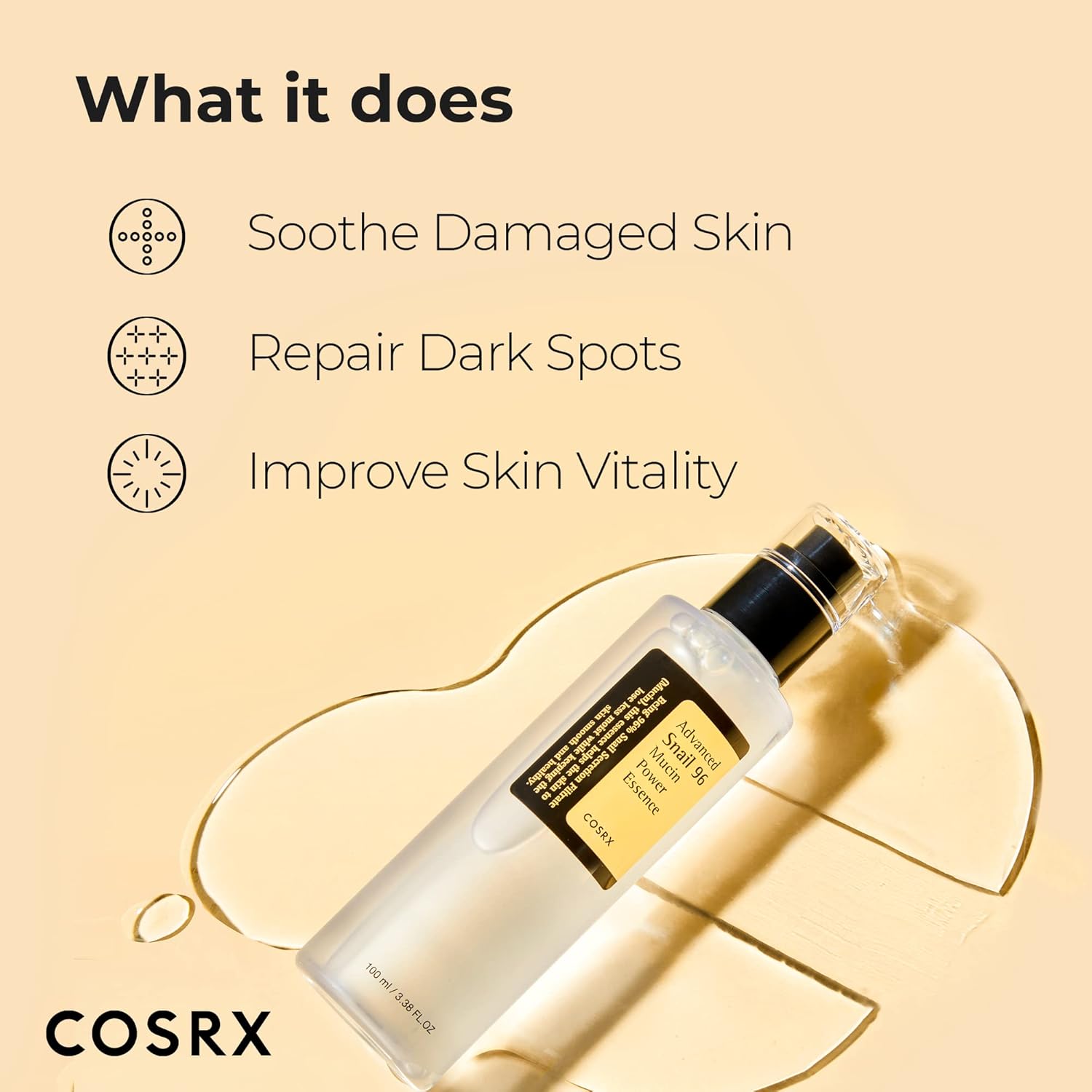 Secondary Images for Amazon.com: COSRX Snail Mucin 96% Power Repairing Essence 3.38 fl.oz 100ml