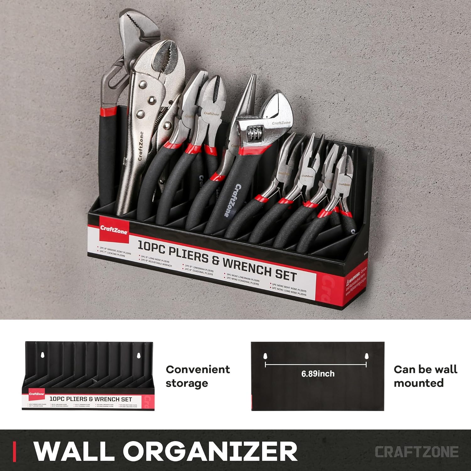 Secondary Images for 10PC Pliers and Wrench Set with Storage Rack