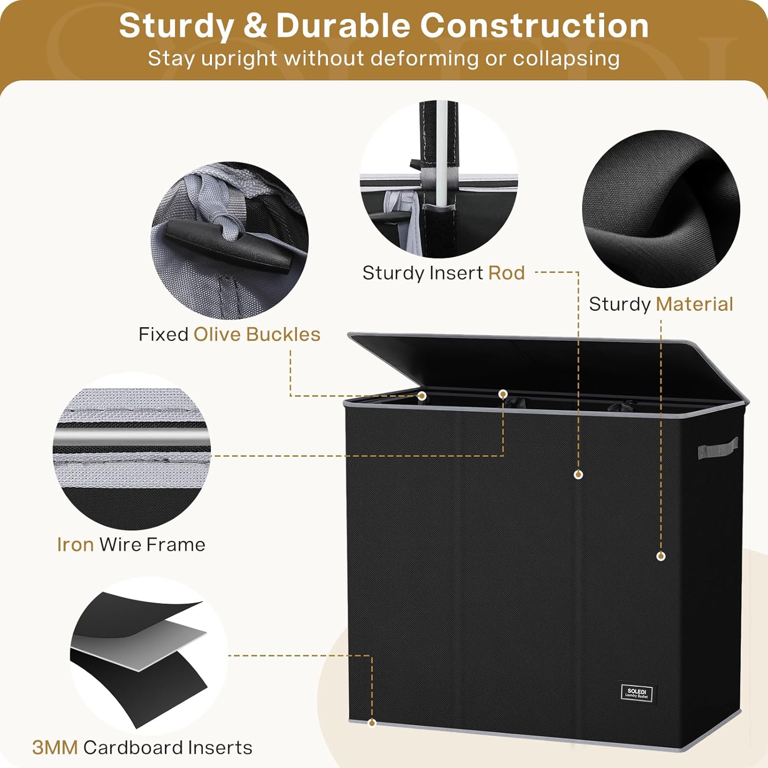 Highlights the sturdy and durable construction of the product by breaking down its key components and materials to demonstrate its ability to stay upright without deforming or collapsing.