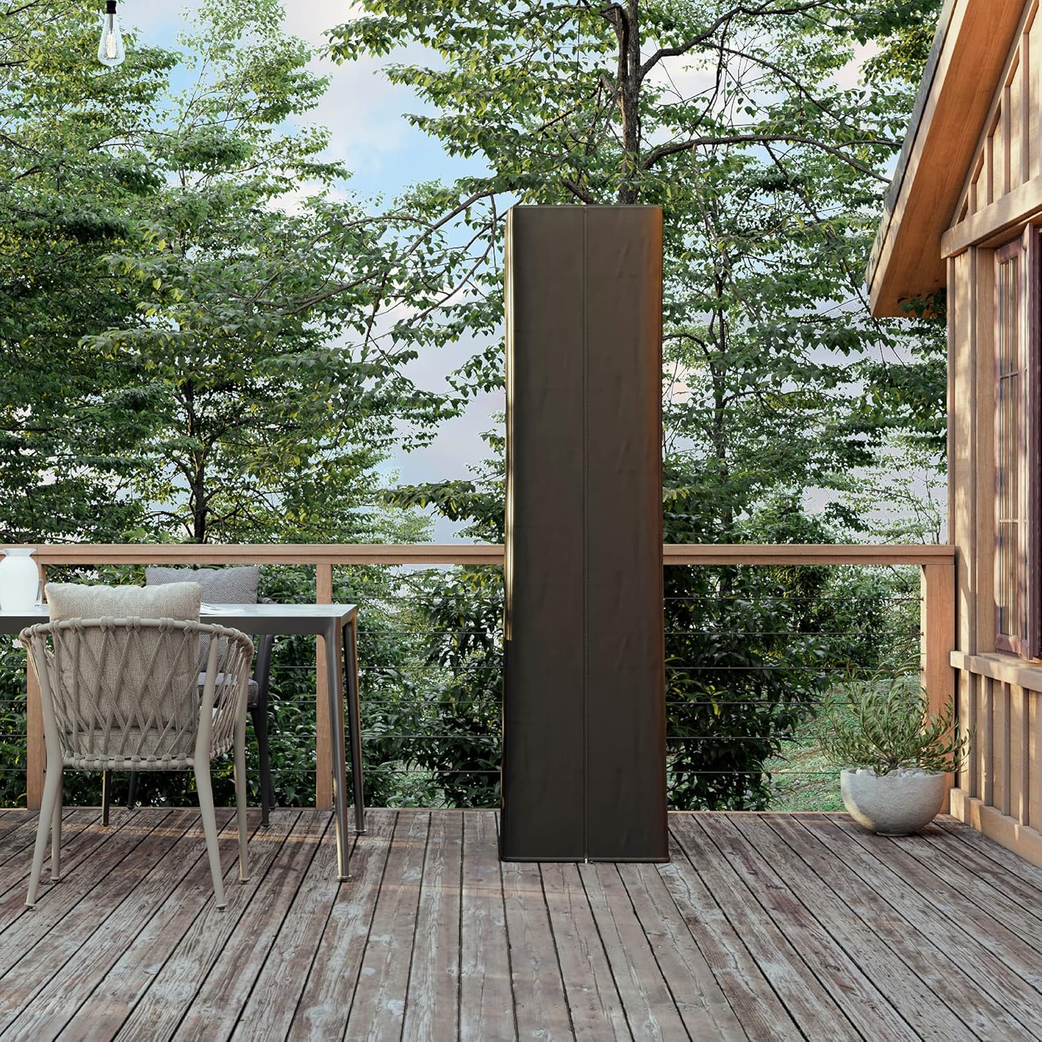 Shows the product in a realistic outdoor living setting to demonstrate how it can enhance a patio or deck space.