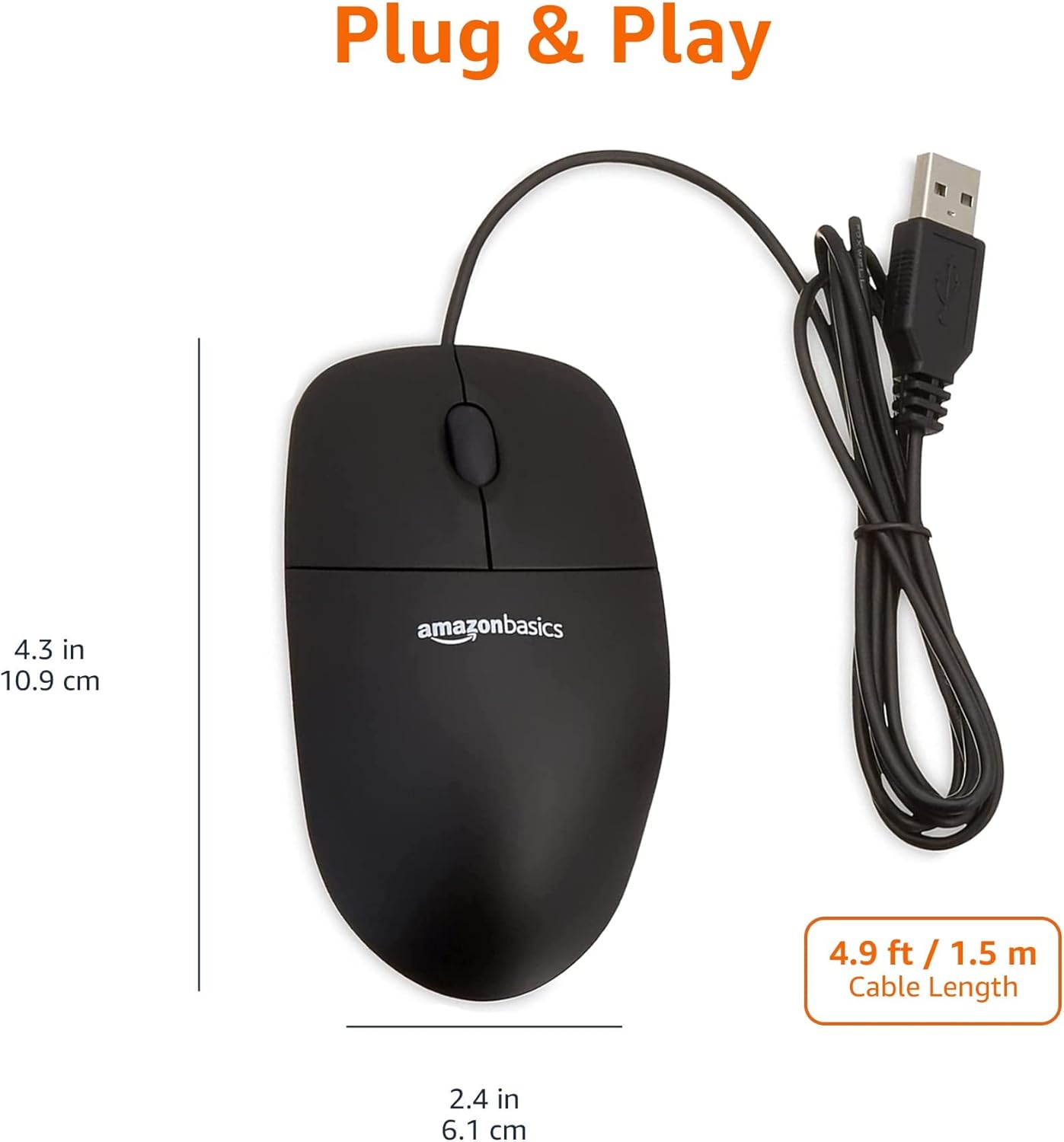 Provides the exact dimensions of the mouse and the length of the cable to help shoppers understand the physical size and reach of the product.