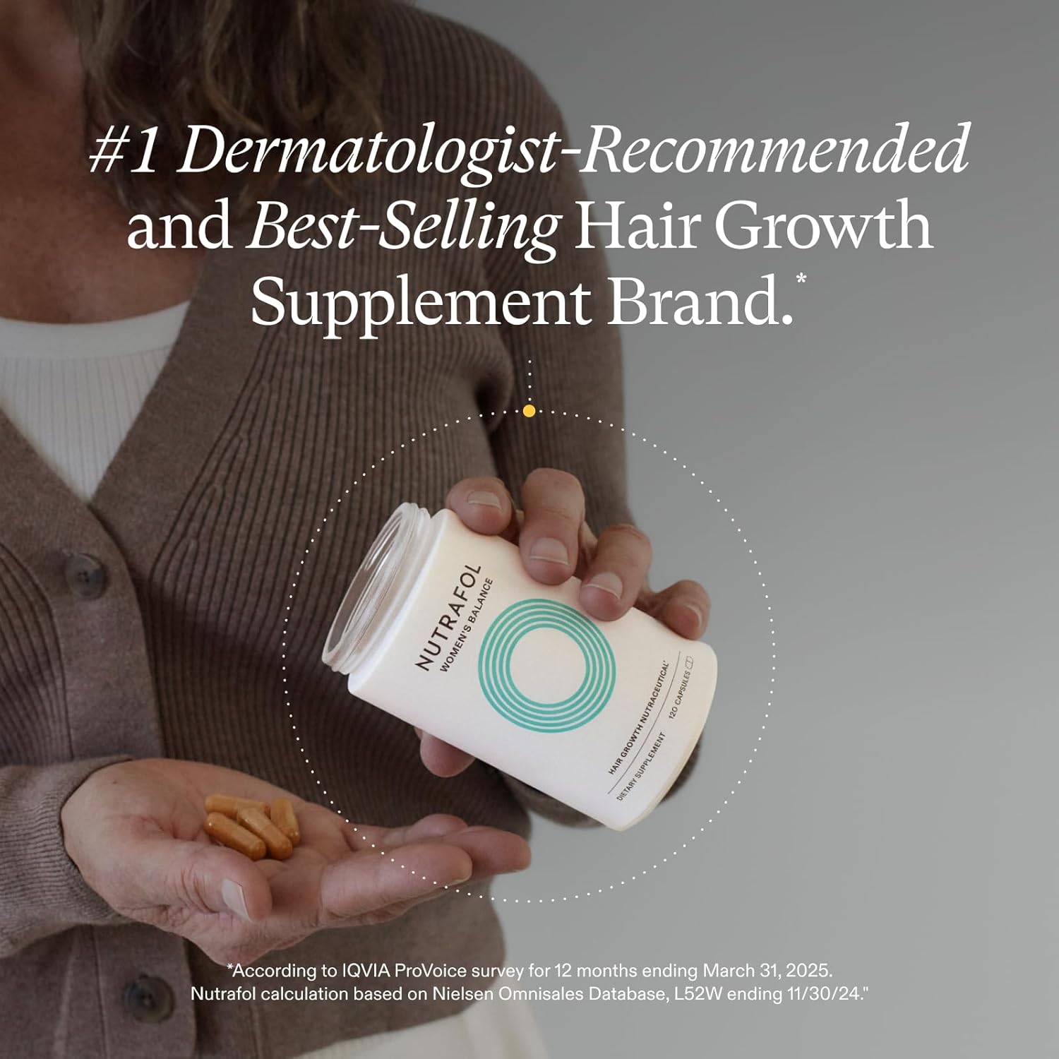 Highlights that the product is the #1 dermatologist-recommended and best-selling hair growth supplement brand, positioning it as the leading and trusted choice.