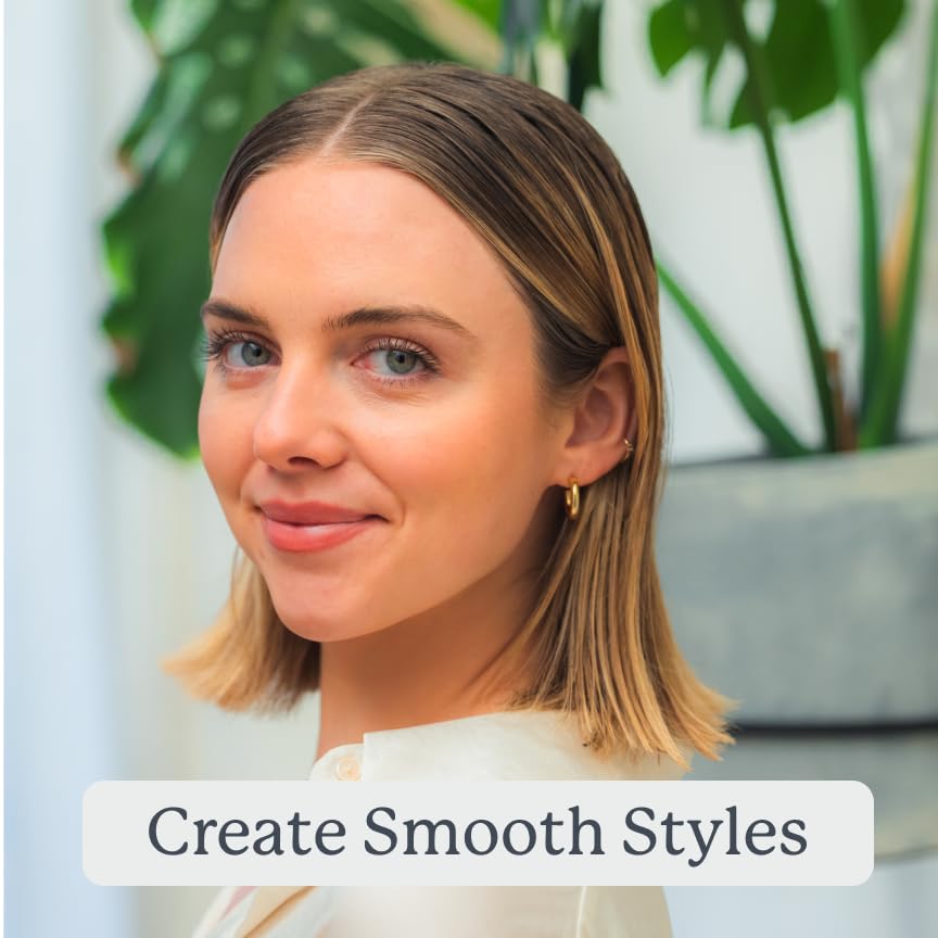 Showcases a real customer's smooth, natural hairstyle achieved with the product to build trust and relatability.