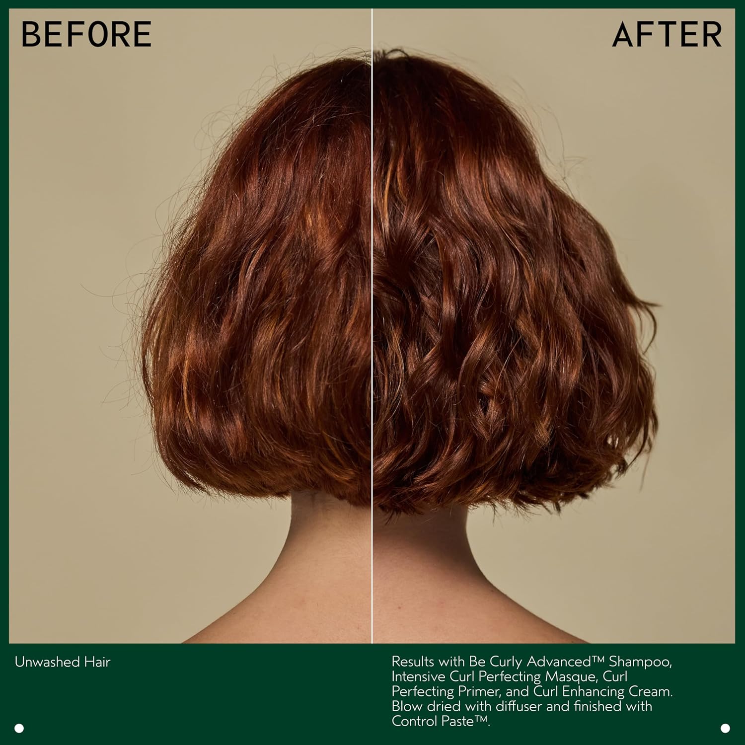 Visually demonstrates the curl-enhancing and frizz-controlling effects of the hair care product line.