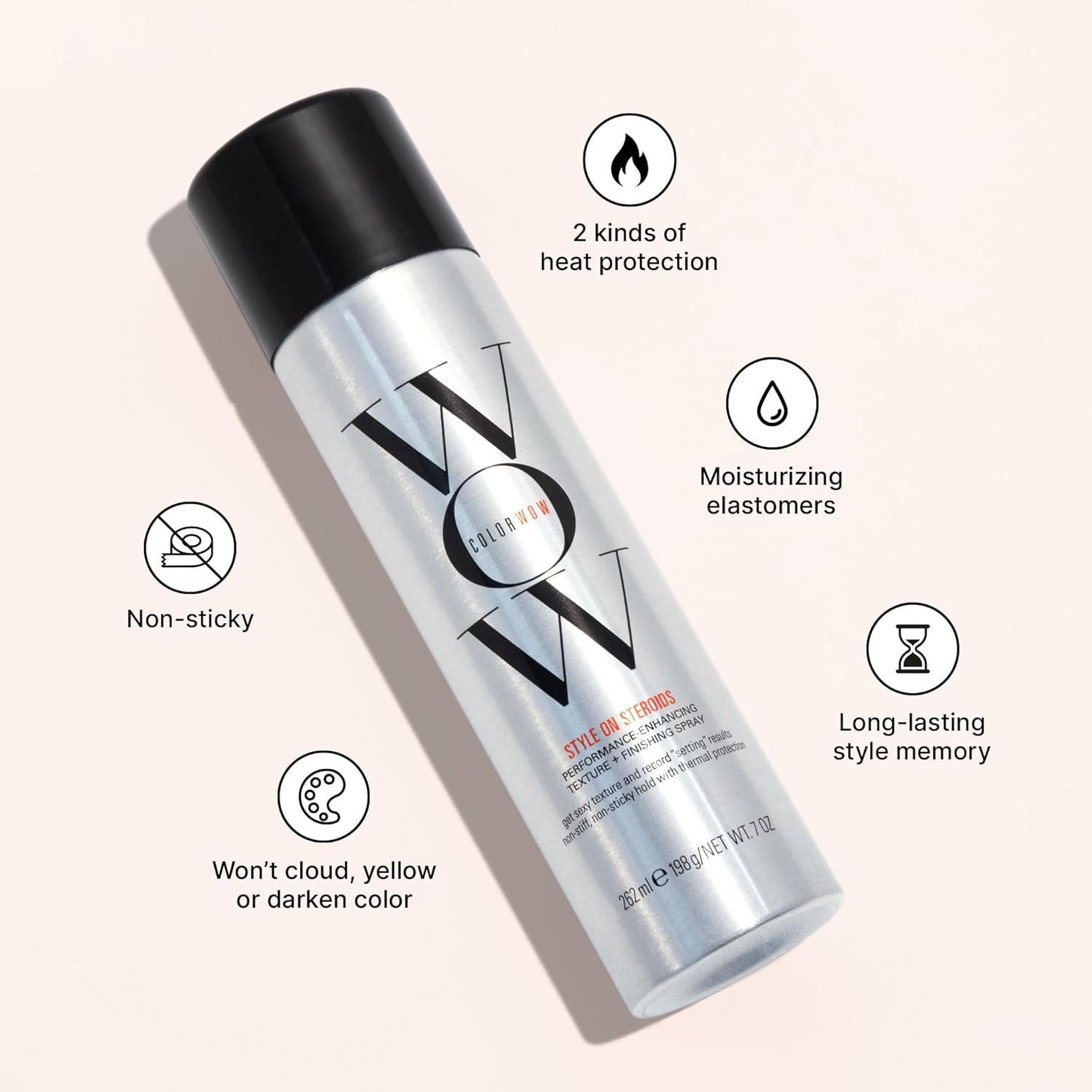 Highlights multiple key features and benefits of the hair styling product to demonstrate its versatility and performance advantages.