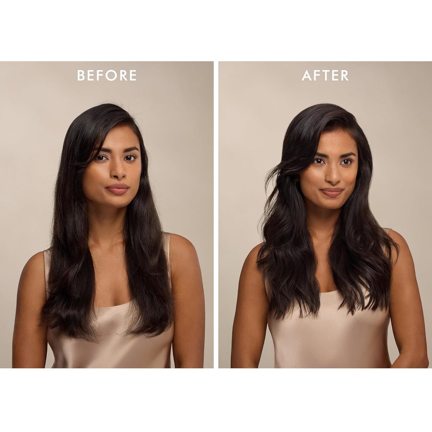 Visually demonstrates the transformative effect of the product on hair, showing increased volume, texture, and styling after using it.