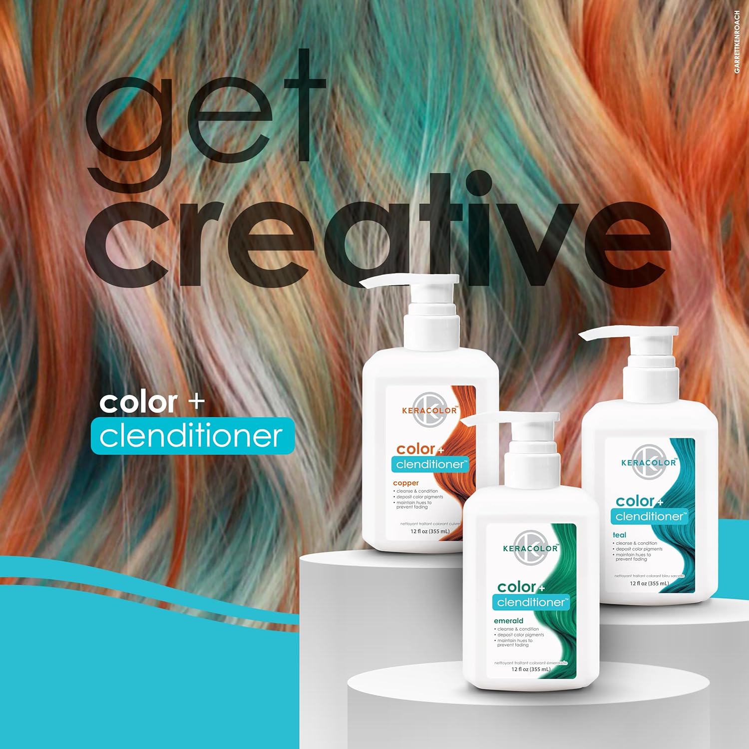 Shows the different color conditioner products included in the line, highlighting the available shades and sizes.