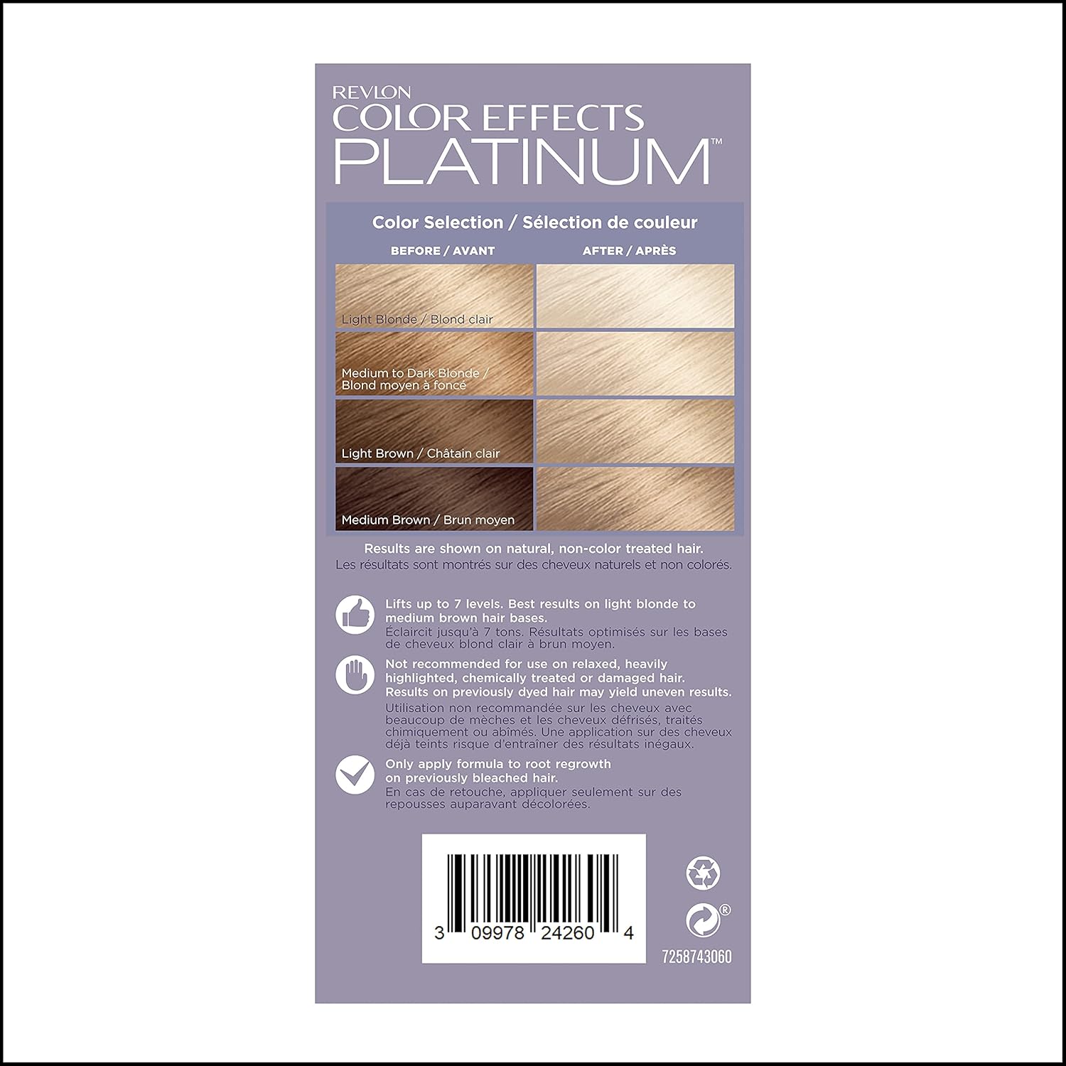 Visually demonstrates the hair color transformation achieved by using the product on different hair shades.