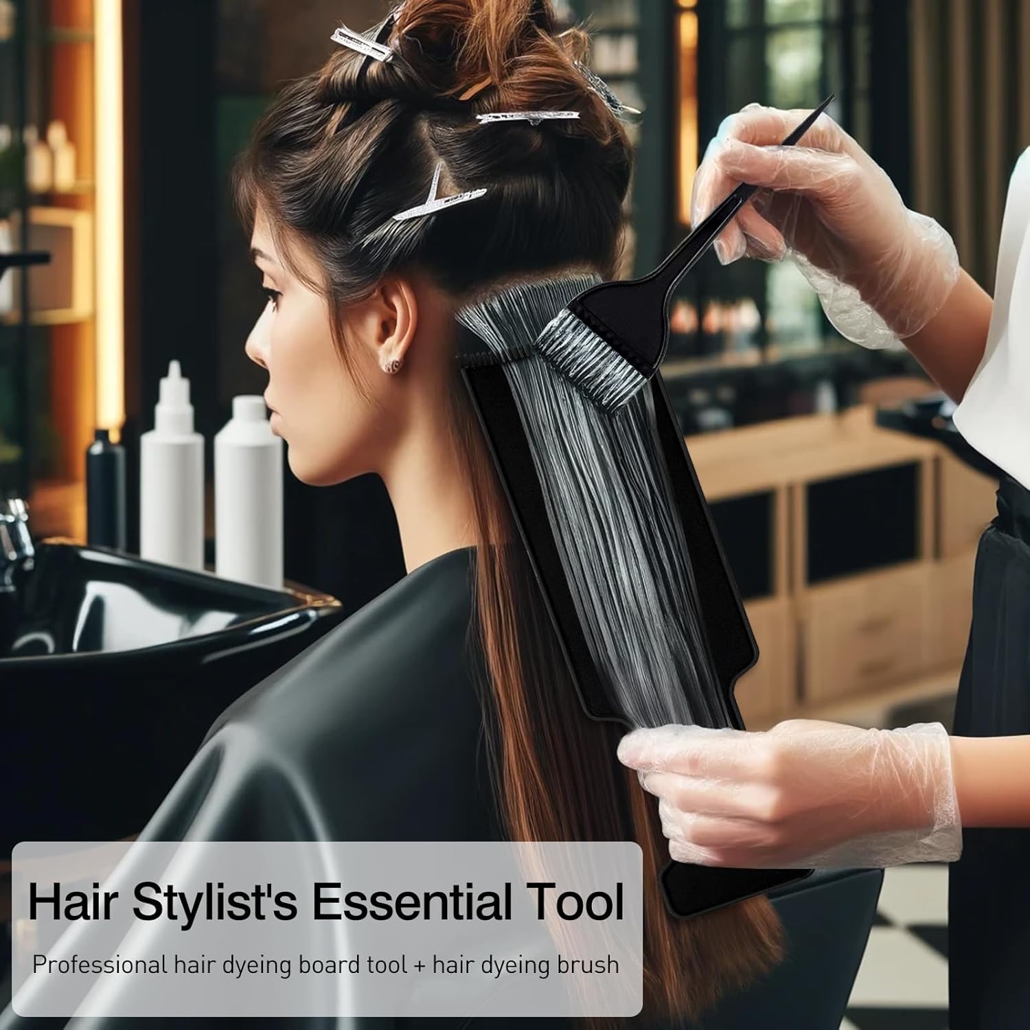 Demonstrates how to use the hair dyeing board tool and brush for coloring or dyeing hair, guiding customers on the proper application technique.