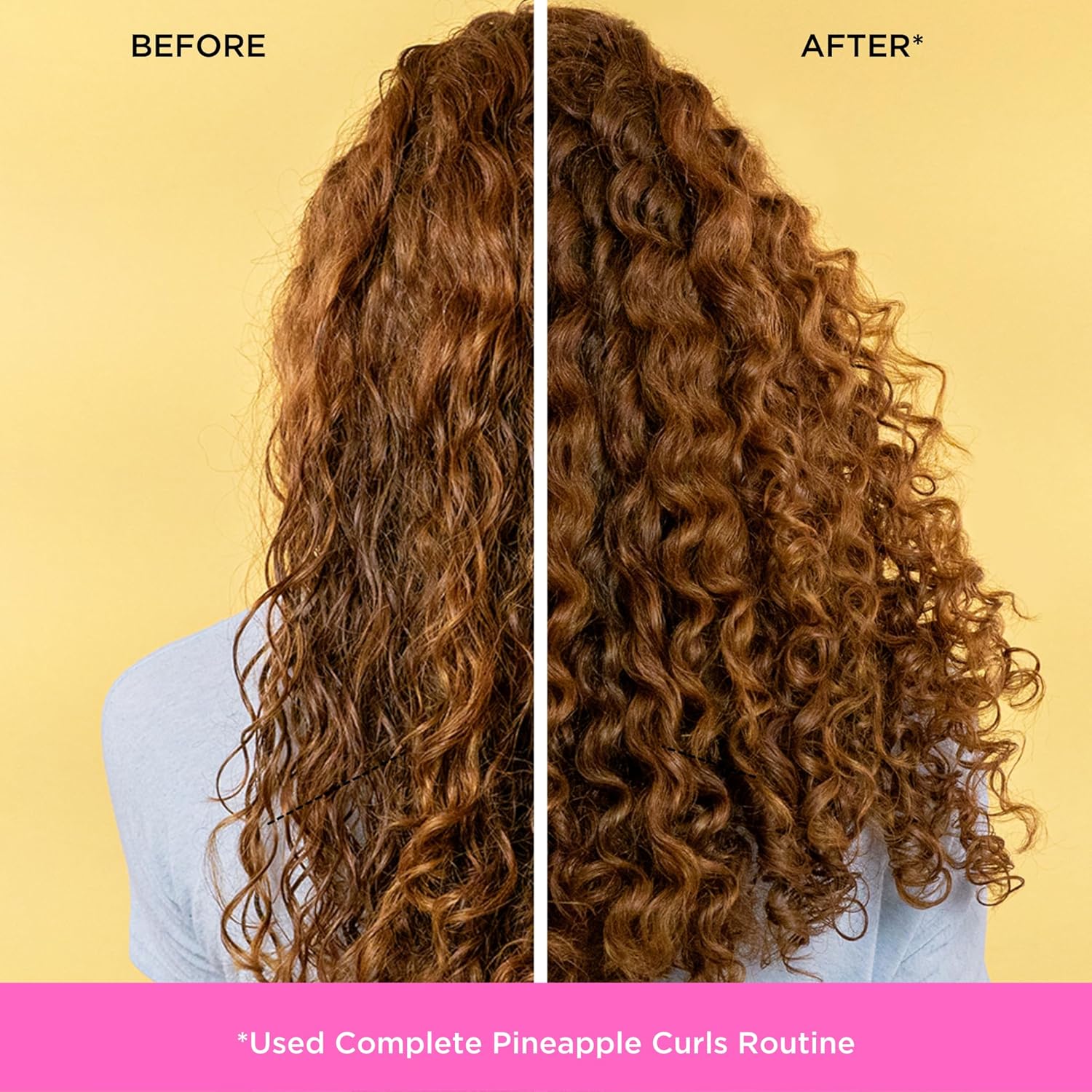Visually demonstrates the product's effectiveness in enhancing curl definition and reducing frizz.