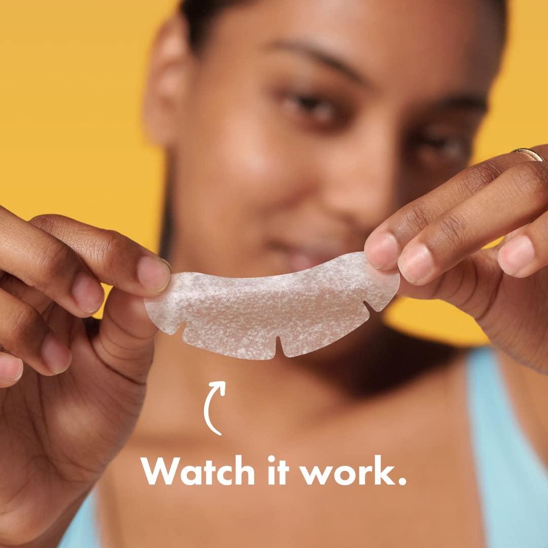 Demonstrates the product's effectiveness by showing a close-up of the skincare strip, implying visible results.