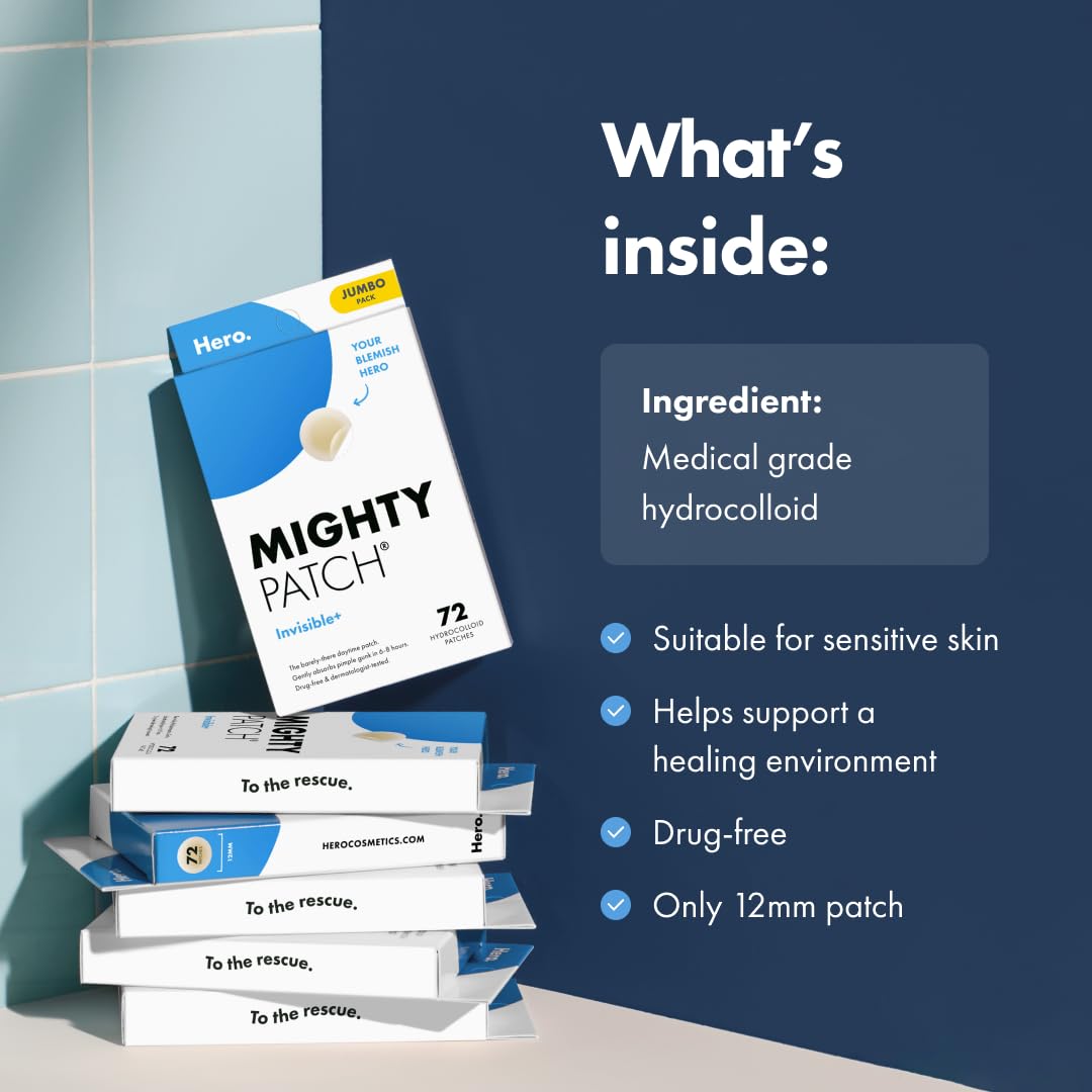 Showcases the key ingredient and multiple benefits of the Mighty Patch product to inform customers about its composition and advantages.