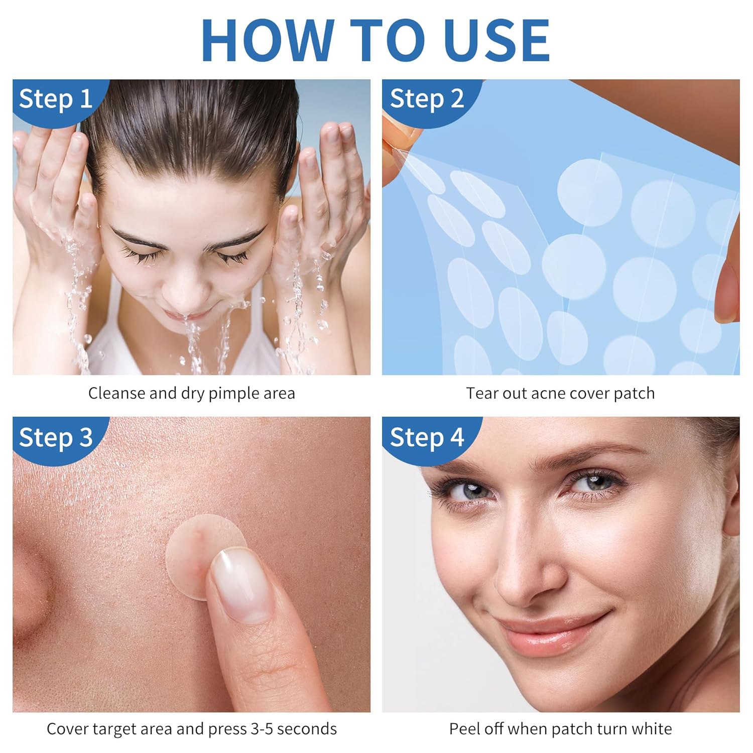 Provides step-by-step instructions on how to properly apply and use acne cover patches, ensuring customers use the product correctly for best results.