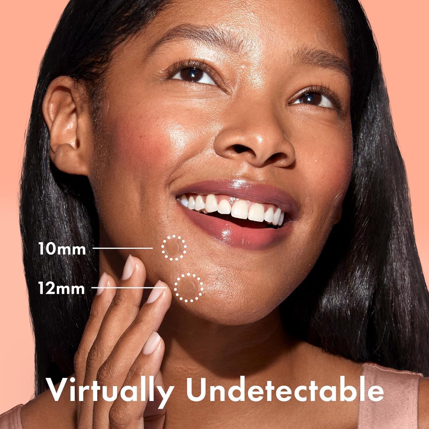Highlights the product's ability to blend seamlessly with skin, emphasizing its discreet and natural-looking application.