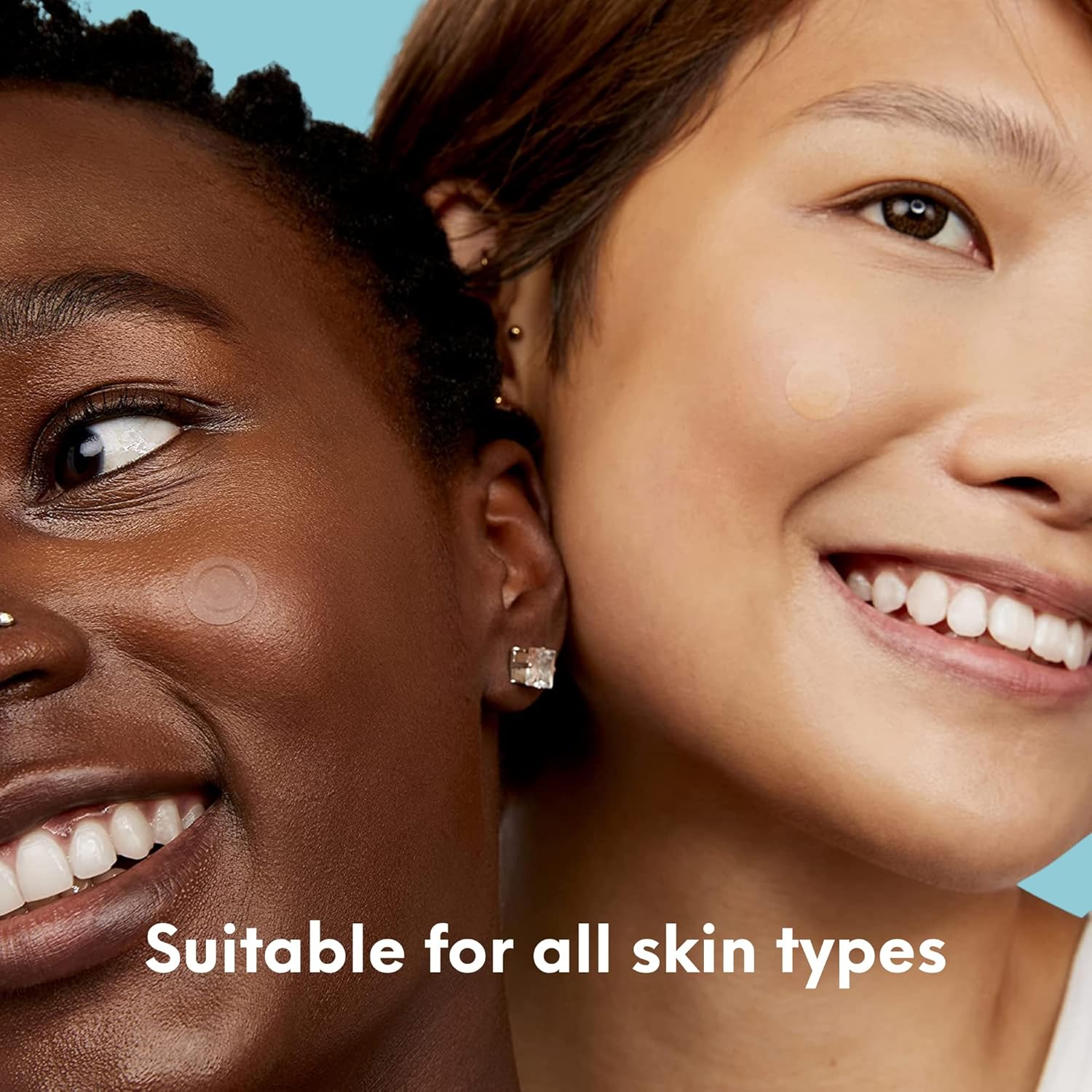 Emphasizes that the product is suitable for all skin types, showcasing inclusivity and broad appeal.