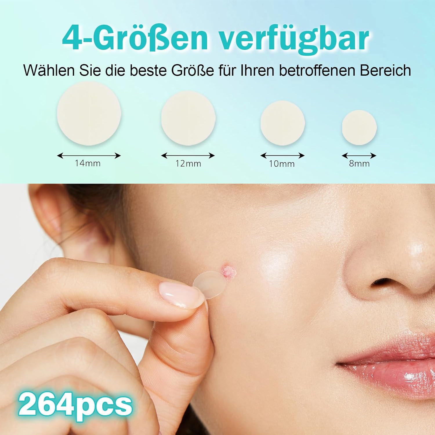 Guides customers in selecting the appropriate size patch for their skin concerns by showing available sizes and demonstrating application.