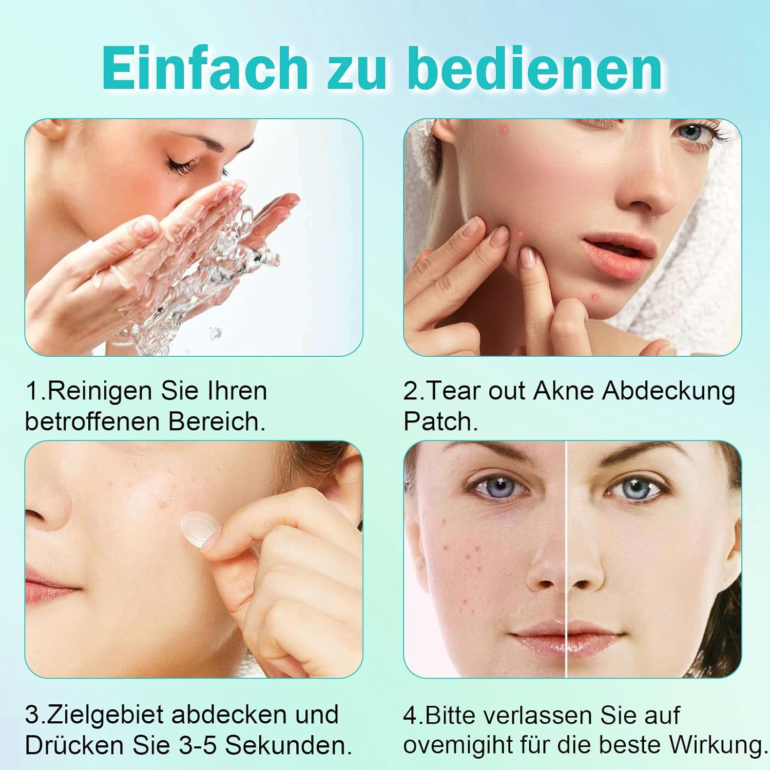 Demonstrates the step-by-step process of applying an acne patch, reassuring customers about ease of use and effectiveness.