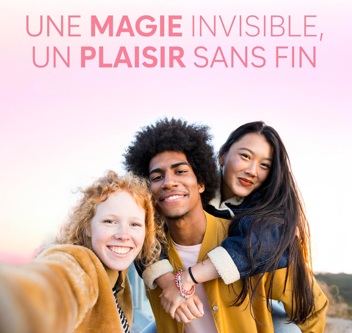 Creates a positive emotional connection to the brand by showcasing diverse, happy people and using evocative language about magic and pleasure.