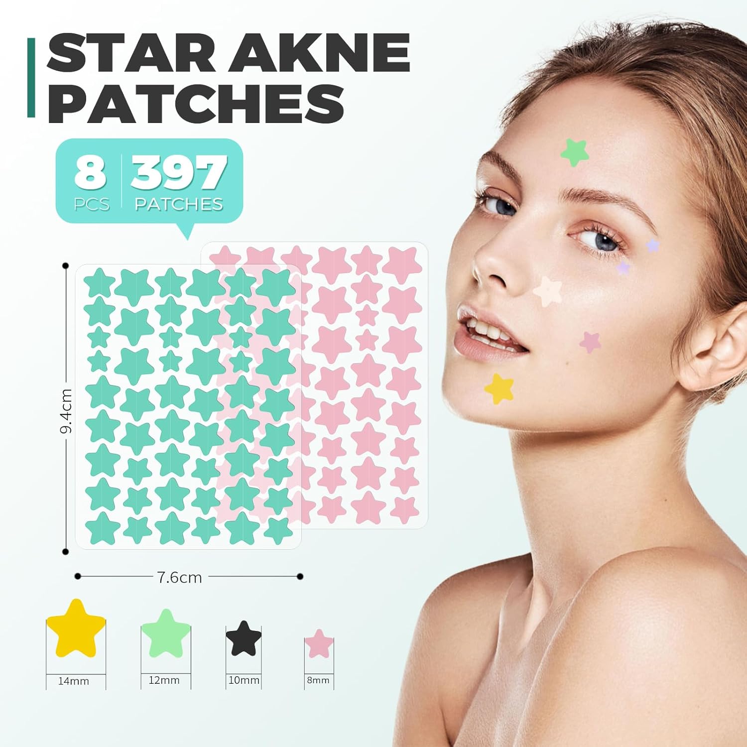 Secondary Images for 397 Pieces Acne Patches Invisible Hydrocolloid Patches Pimples Day and Night Use in One…