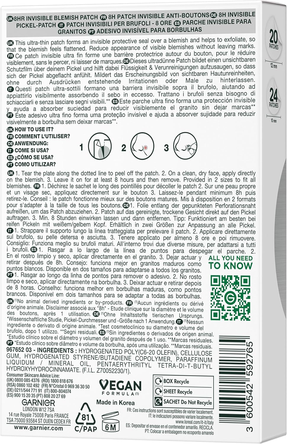 Explains step-by-step how to apply and use the invisible blemish patch product correctly. Highlights the product's vegan formulation and lists ingredients to reassure customers about safety and…