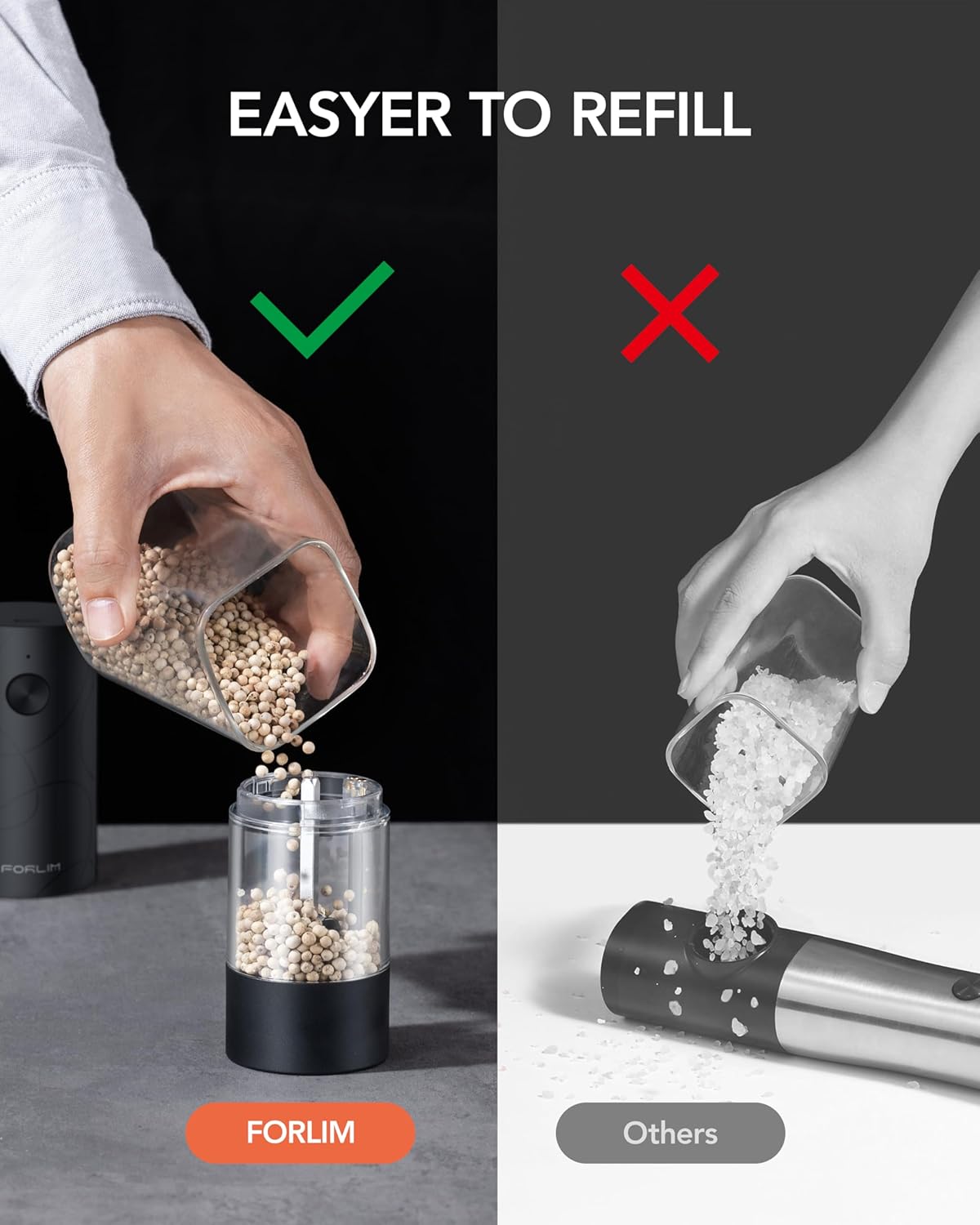 Demonstrates how the Forlim product is easier to refill compared to competitors, highlighting its user-friendly design.