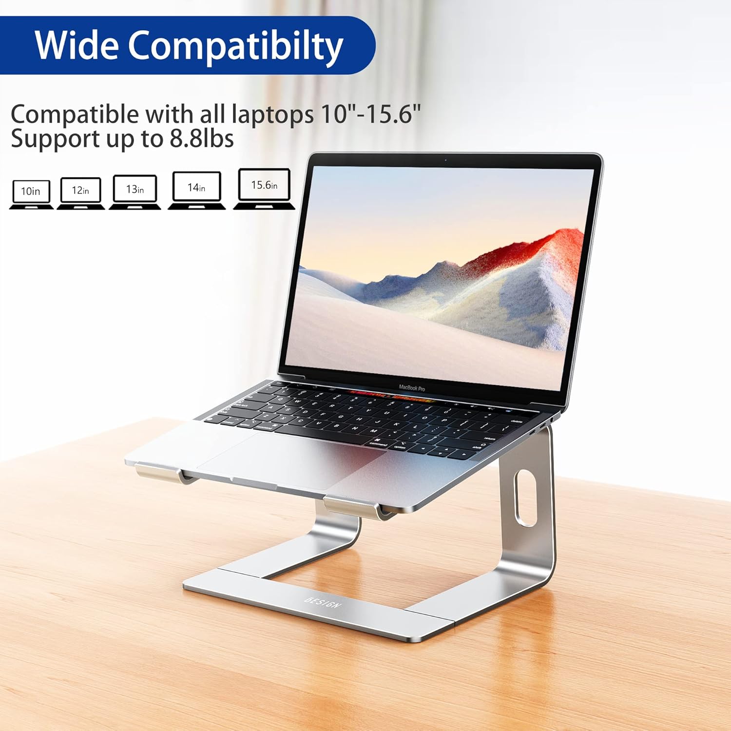 Demonstrates the product's compatibility with a wide range of laptop sizes, reassuring customers it will work with their device.