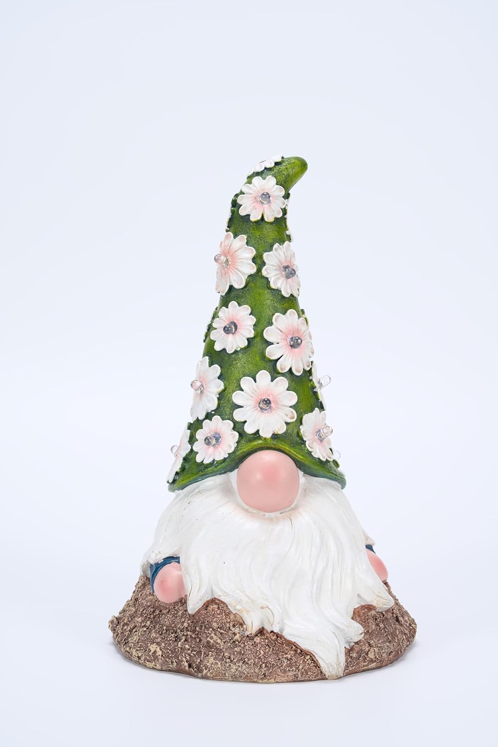 Showcases a decorative garden gnome with a spring-themed design to appeal to customers looking for seasonal outdoor decor.